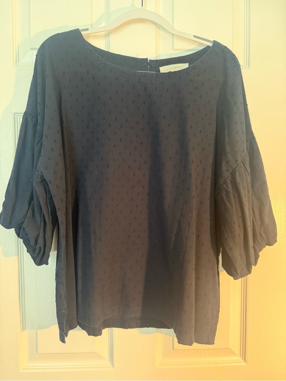 LOFT Navy Swiss Dot Balloon Sleeve Blouse
